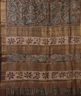 Brown Tussar Printed Saree T3815004