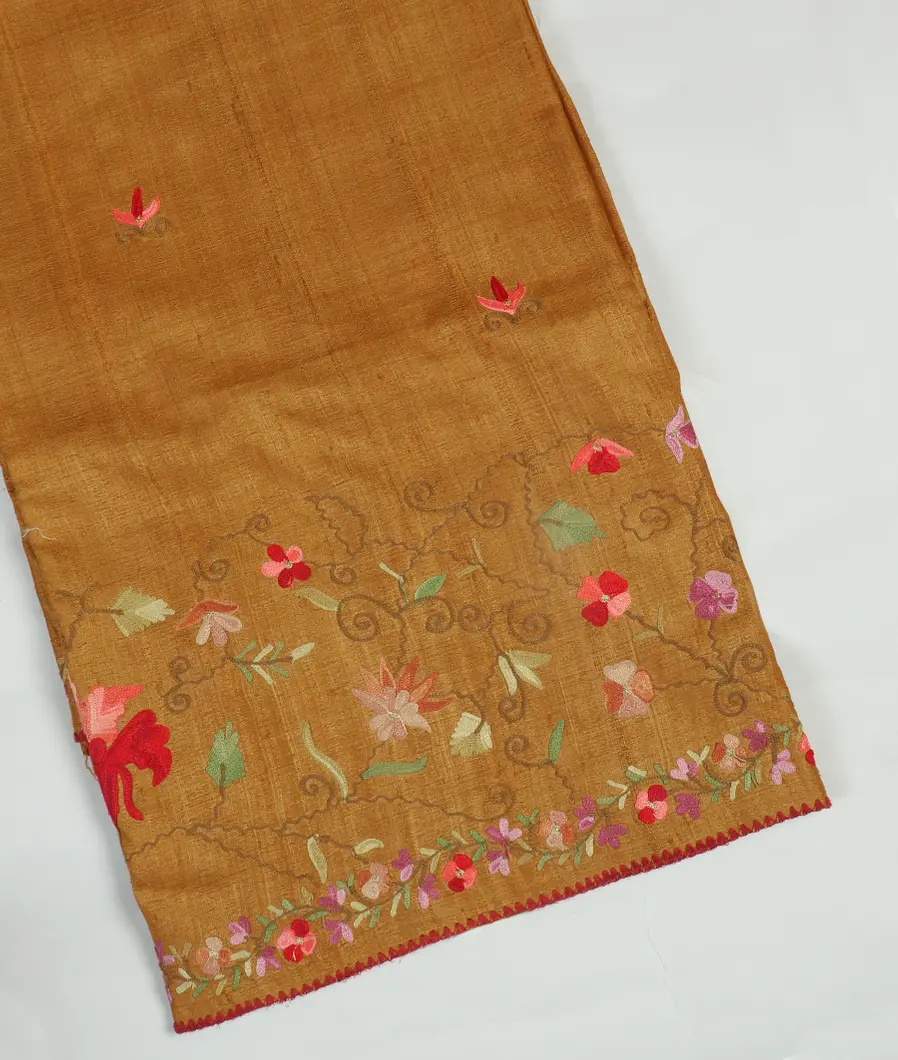 Yellow Tussar Embroidery Saree T115955-image