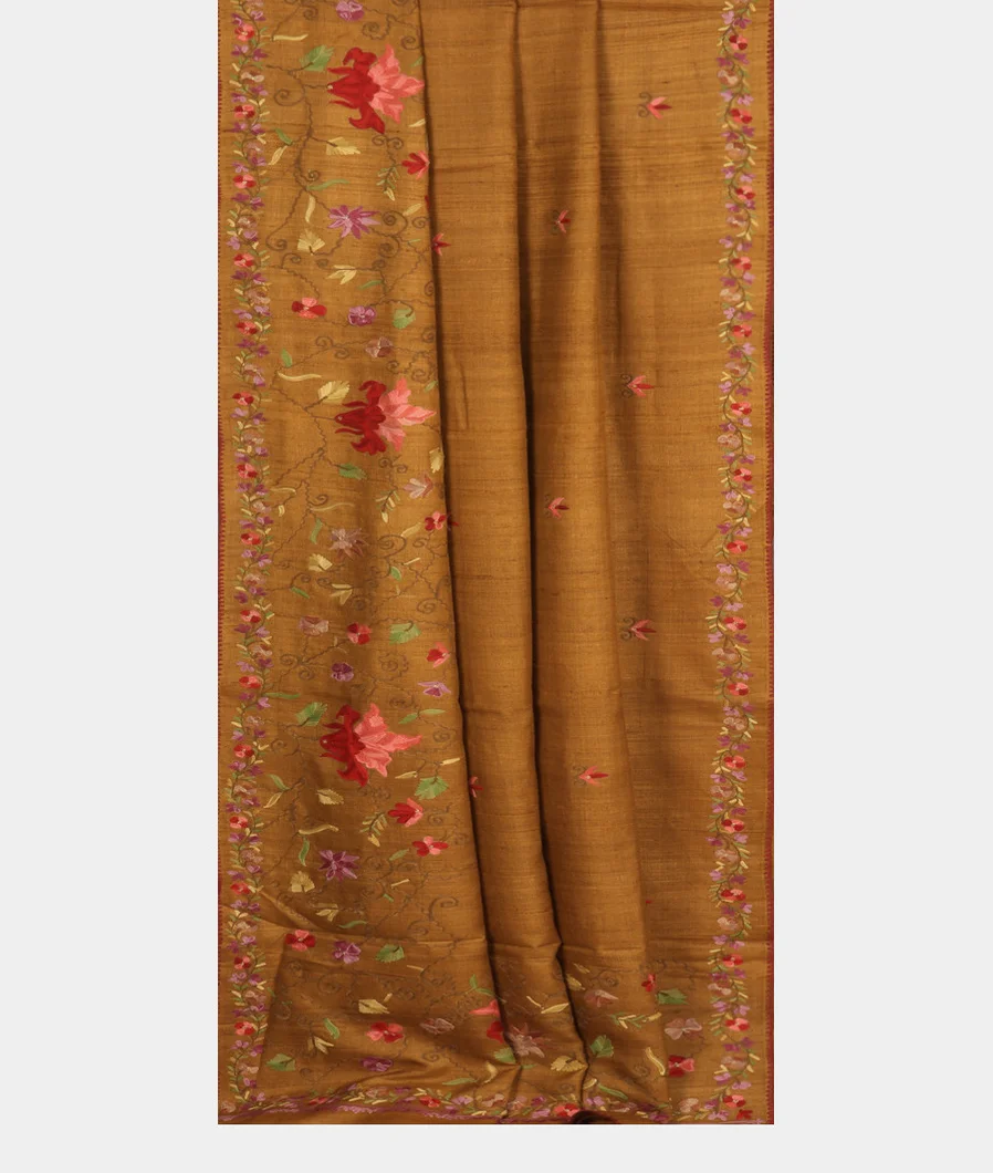 Yellow Tussar Embroidery Saree T1159552