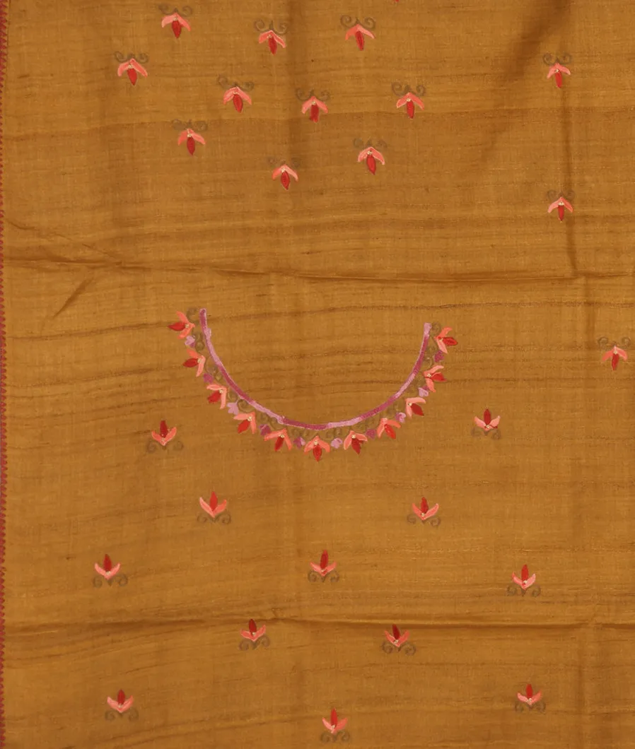 Yellow Tussar Embroidery Saree T1159553