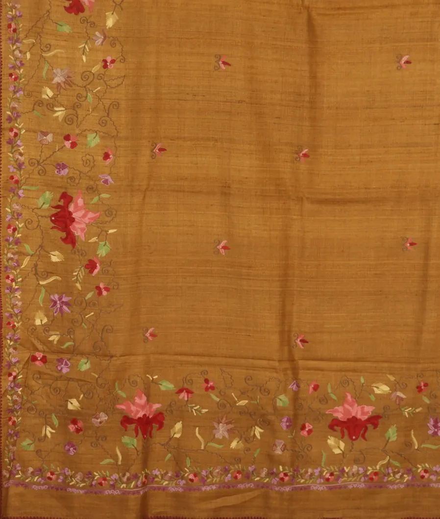 Yellow Tussar Embroidery Saree T1159554