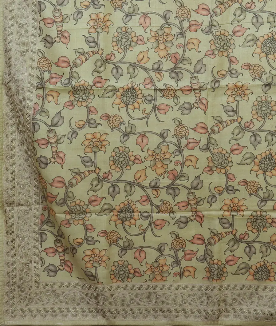 Green Tussar Printed Saree T3935644