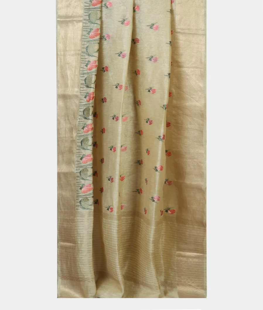 Cream Linen Embroidery Saree T4533172