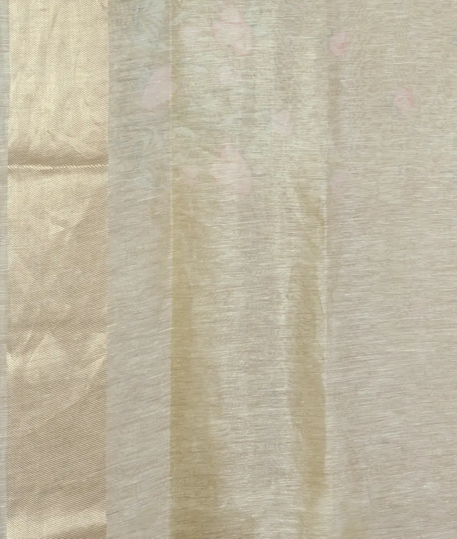 Cream Linen Embroidery Saree T4533173