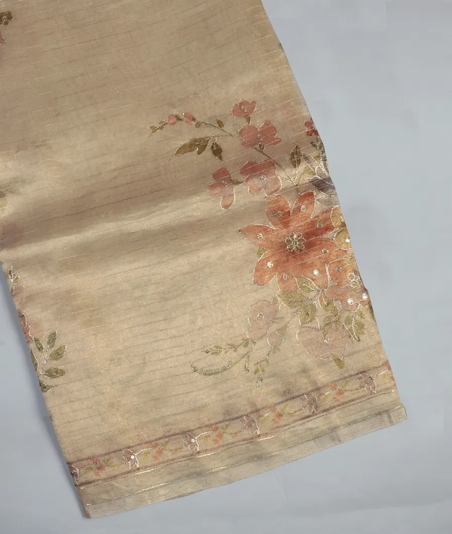 Beige Kora Tissue Organza Embroidery Saree T457351-image
