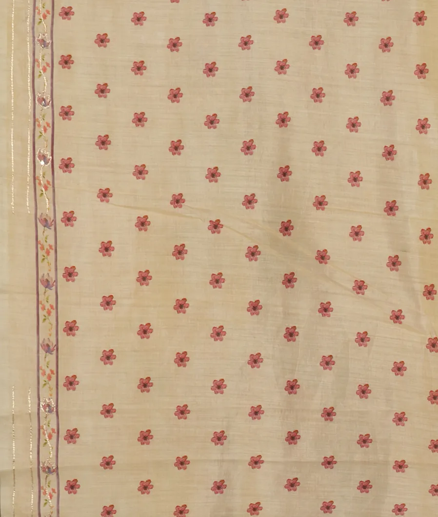 Beige Kora Tissue Organza Embroidery Saree T4573513