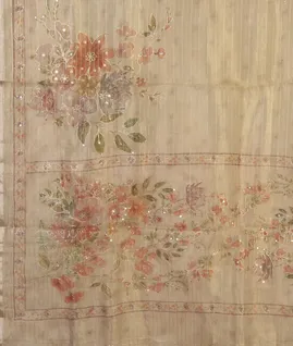 Beige Kora Tissue Organza Embroidery Saree T4573514