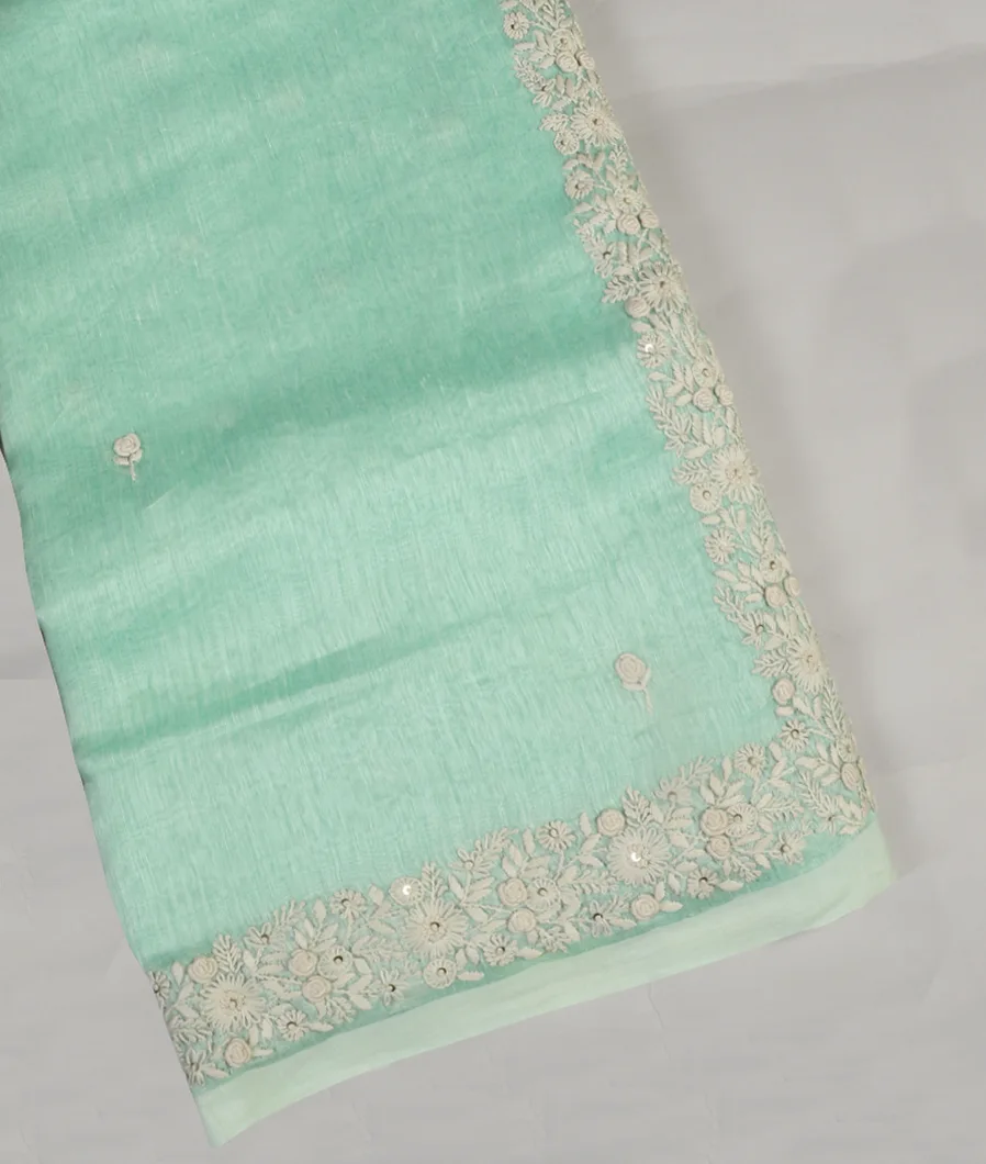 Green Linen Embroidery Saree T458240-image