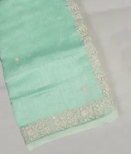 Green Linen Embroidery Saree T4582401