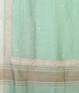 Green Linen Embroidery Saree T4582404