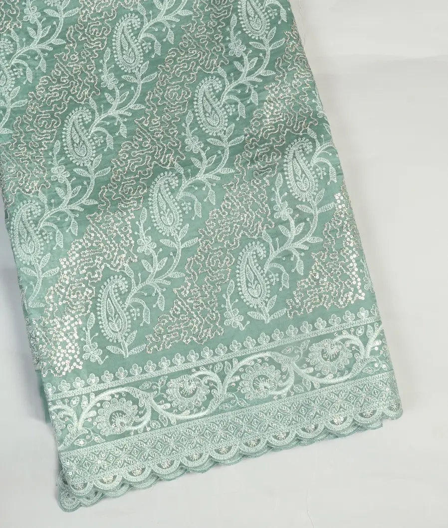 Bluish Grey Kora Organza Embroidery Saree T433025-image