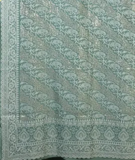 Bluish Grey Kora Organza Embroidery Saree T4330254
