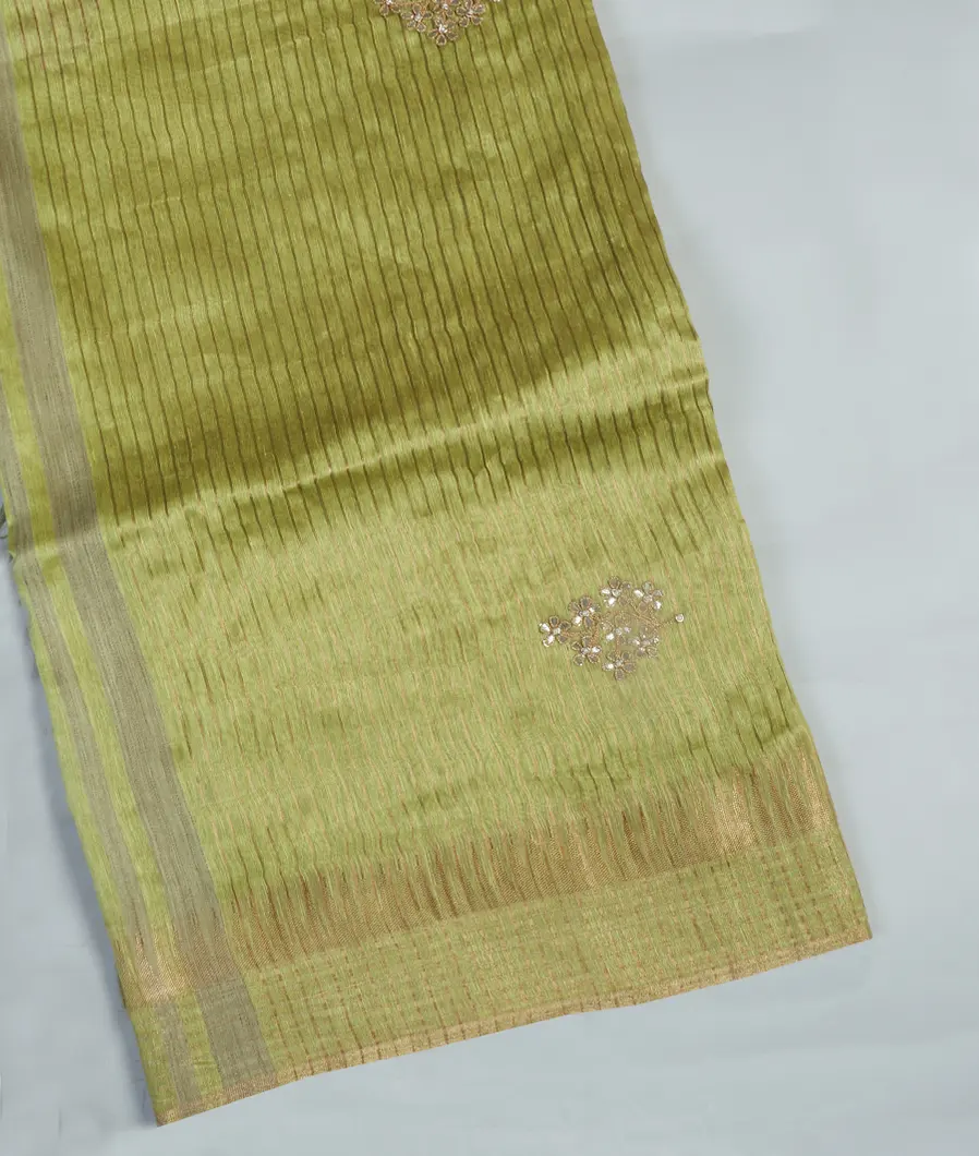 Green Linen Embroidery Saree T460083-image