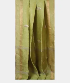 Green Linen Embroidery Saree T4600832