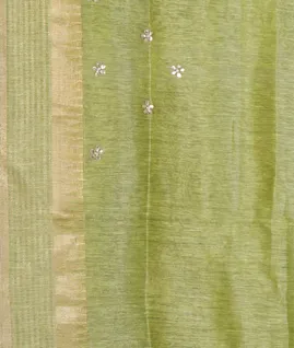 Green Linen Embroidery Saree T4600833