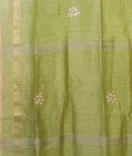 Green Linen Embroidery Saree T4600834