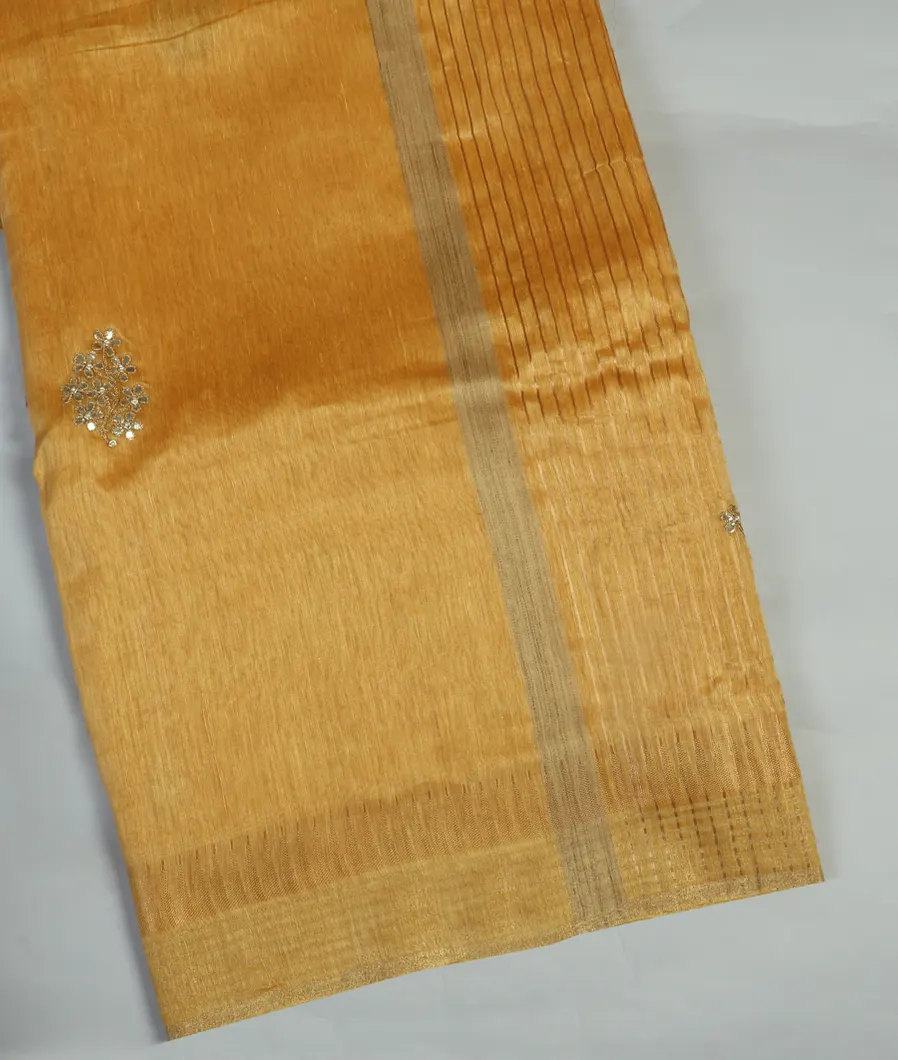 Yellow Linen Embroidery Saree T460084-image