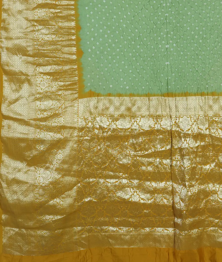 Green Bandhani Chaniya Silk Saree T4197144