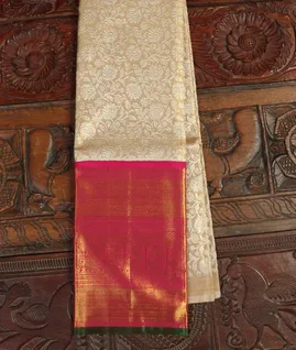 Peach Handwoven Kanjivaram Silk Tissue Pavadai T4404671
