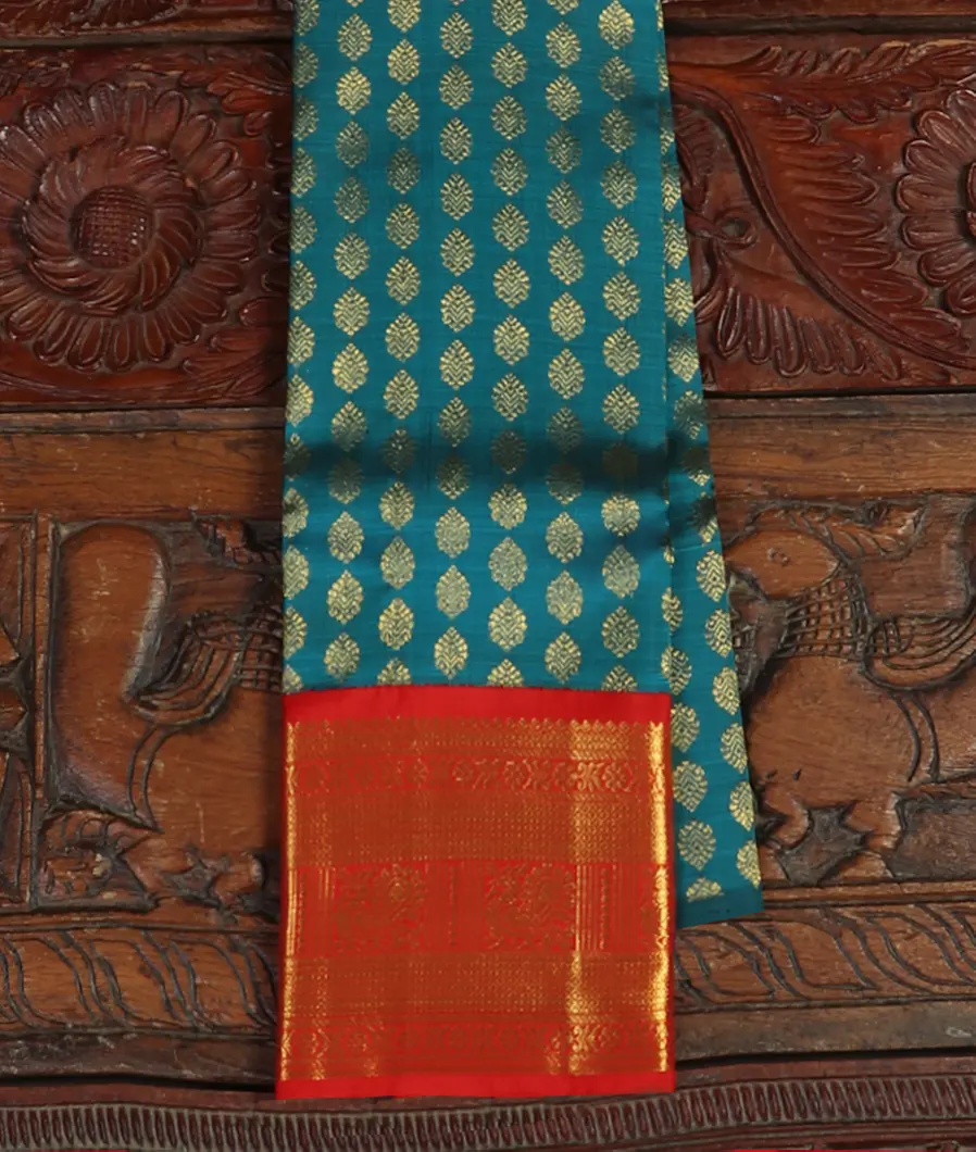 Peacock Blue Handwoven Kanjivaram Silk Kids Pavadai T399468-image