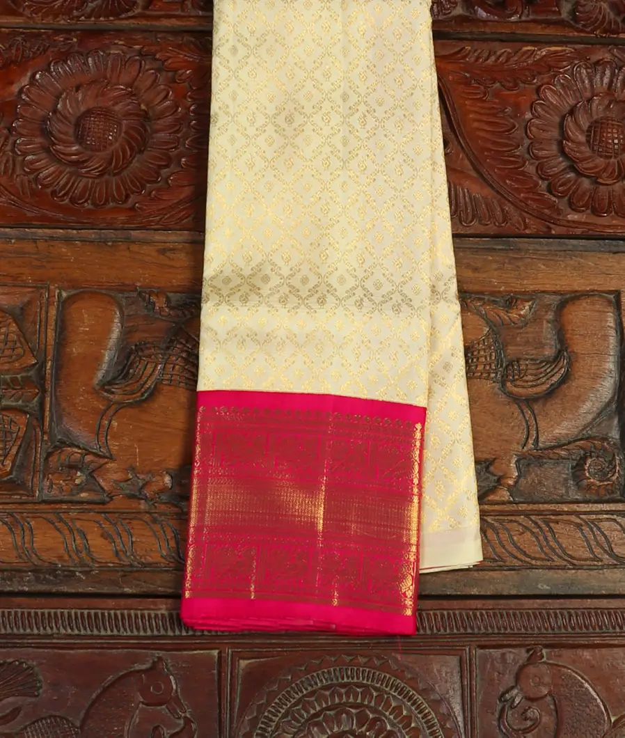 Beige Handwoven Kanjivaram Silk Kids Pavadai T360707-image