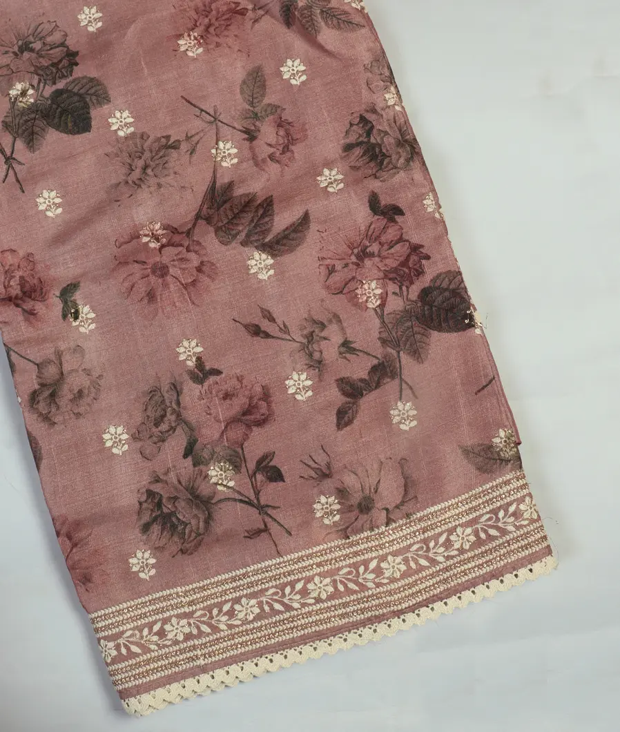 Mauve Pink Tussar Embroidery Saree T453943-image