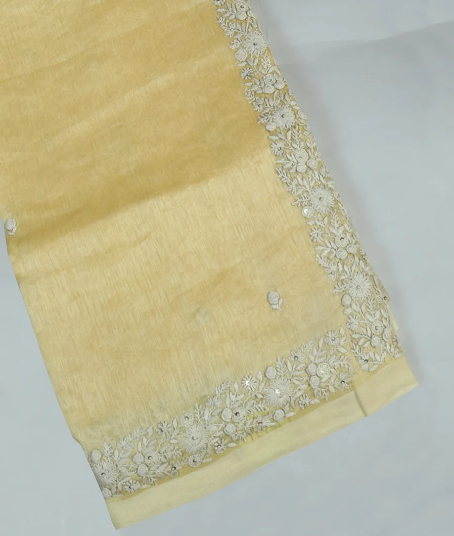 Yellow Linen Embroidery Saree T458239-image