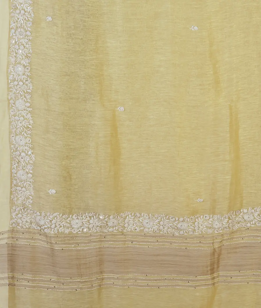 Yellow Linen Embroidery Saree T4582394
