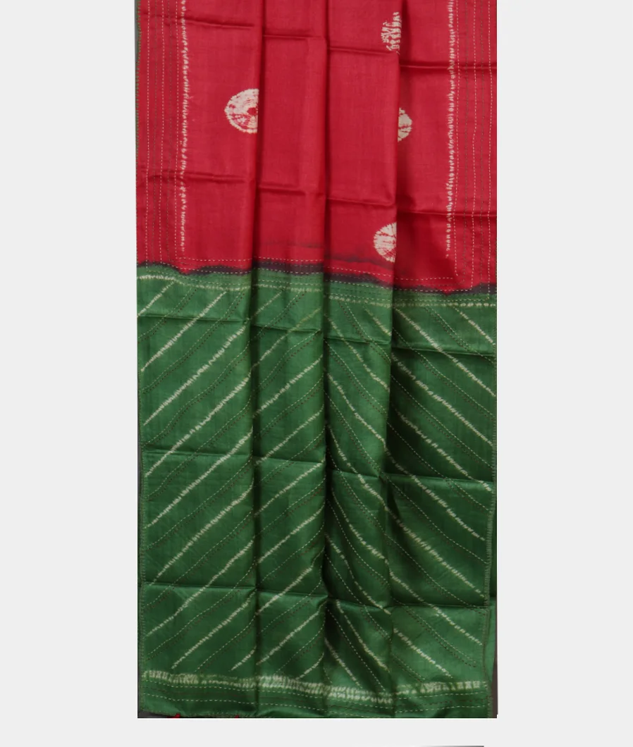 Red Tussar printed Saree T4617862