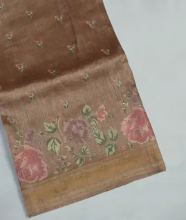 Brown Linen Embroidery Saree T4547851