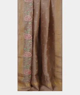 Brown Linen Embroidery Saree T4547852