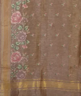 Brown Linen Embroidery Saree T4547854