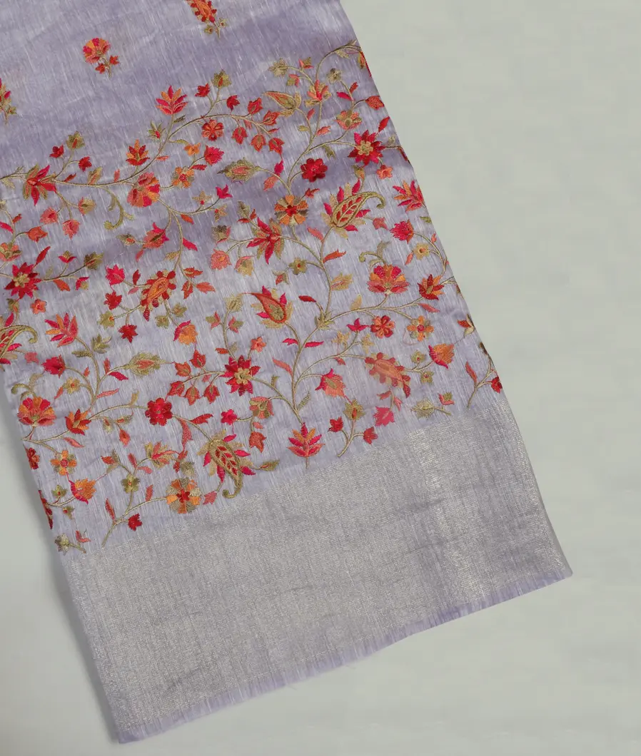 Purple Linen Embroidery Saree T451705-image