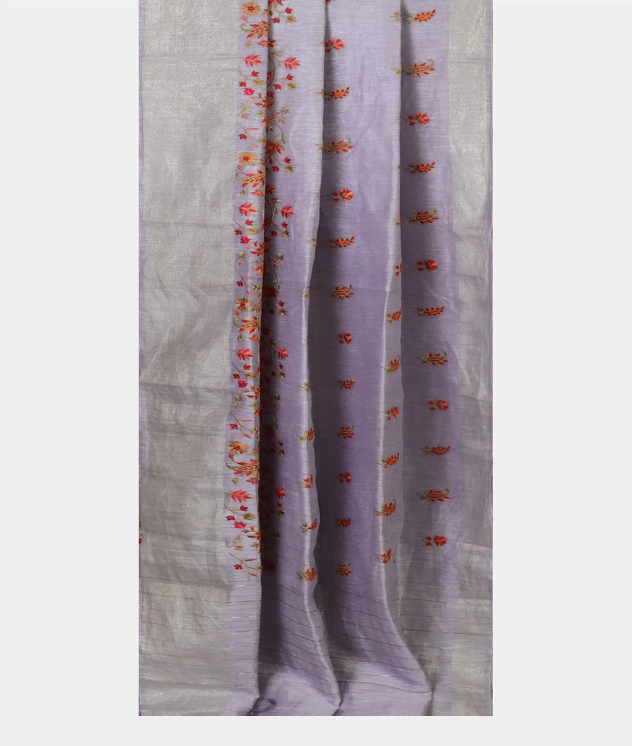 Purple Linen Embroidery Saree T4517052