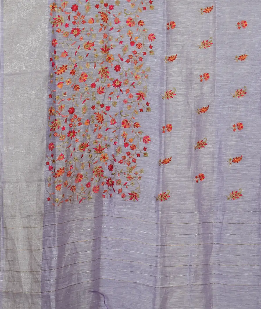 Purple Linen Embroidery Saree T4517054