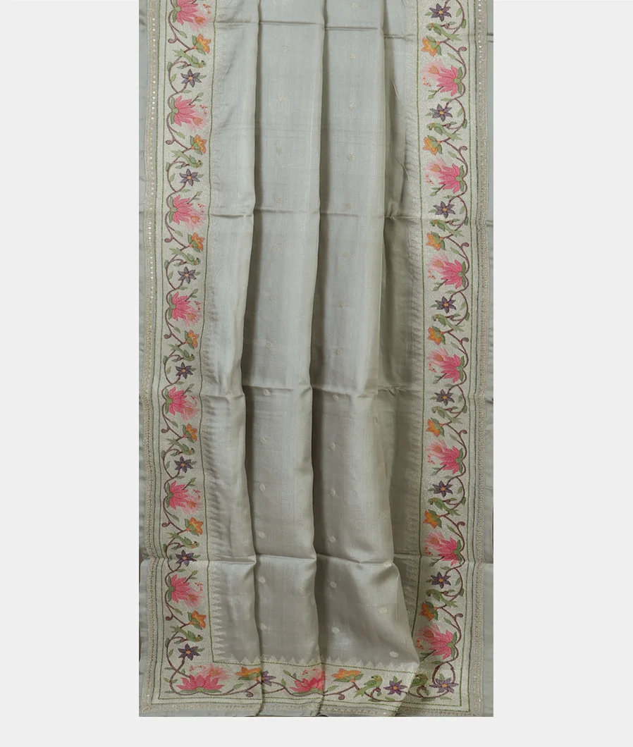Grey Tussar Embroidery saree T4594672