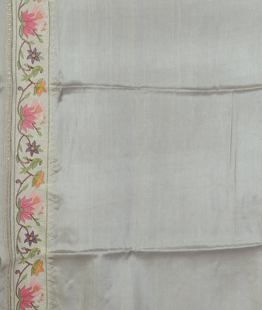 Grey Tussar Embroidery saree T4594673