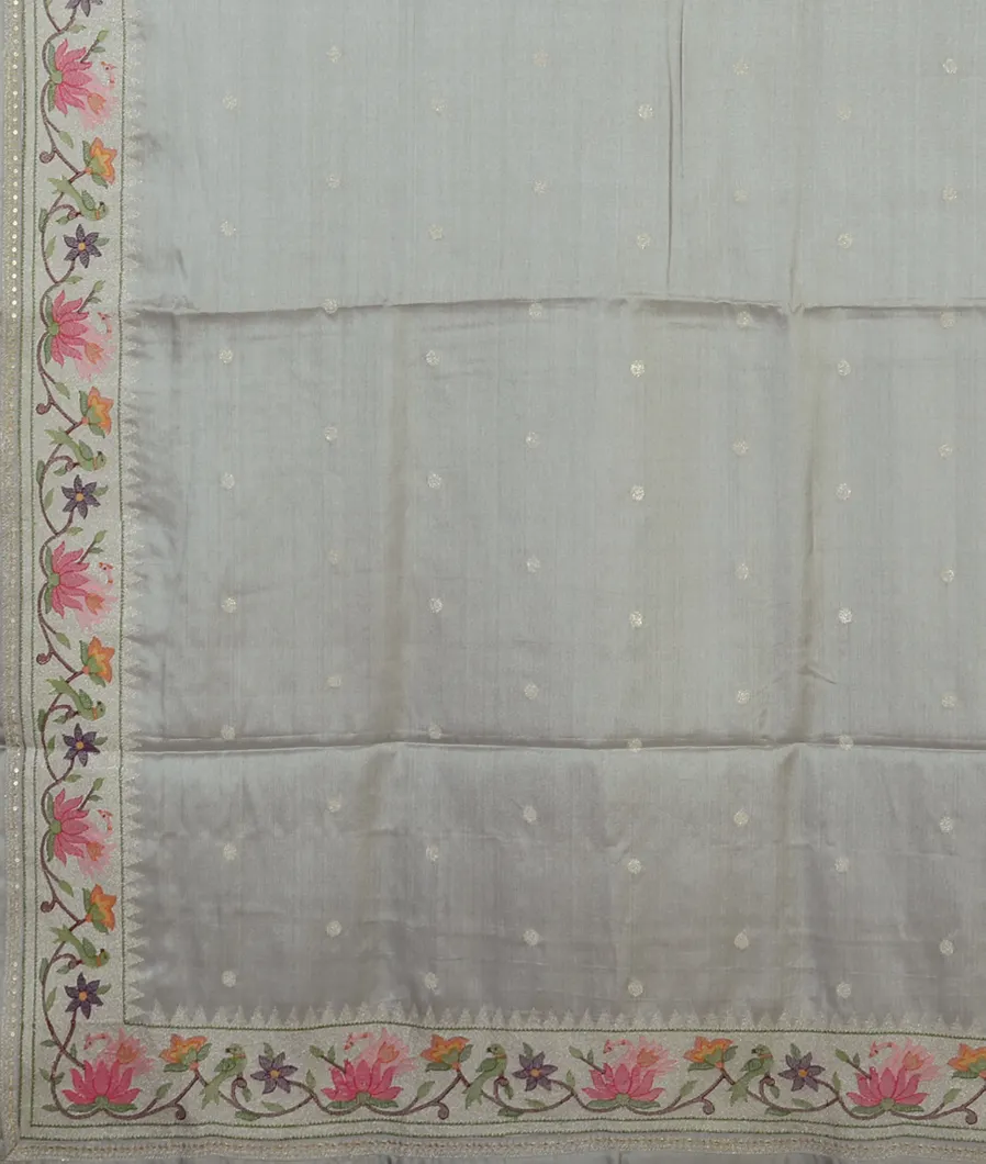 Grey Tussar Embroidery saree T4594674