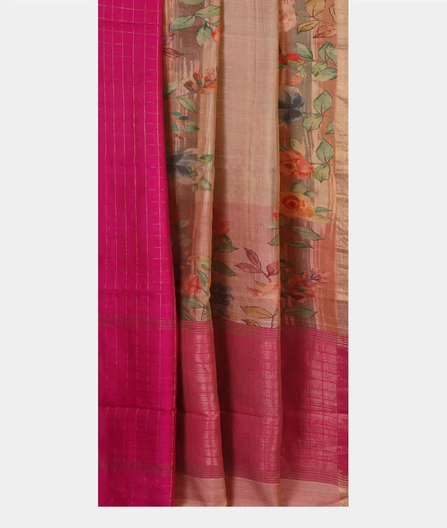 Pinkish Beige Tussar Printed Saree T4565312