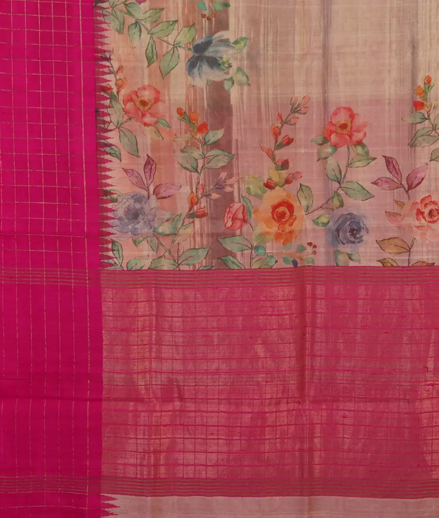 Pinkish Beige Tussar Printed Saree T4565314