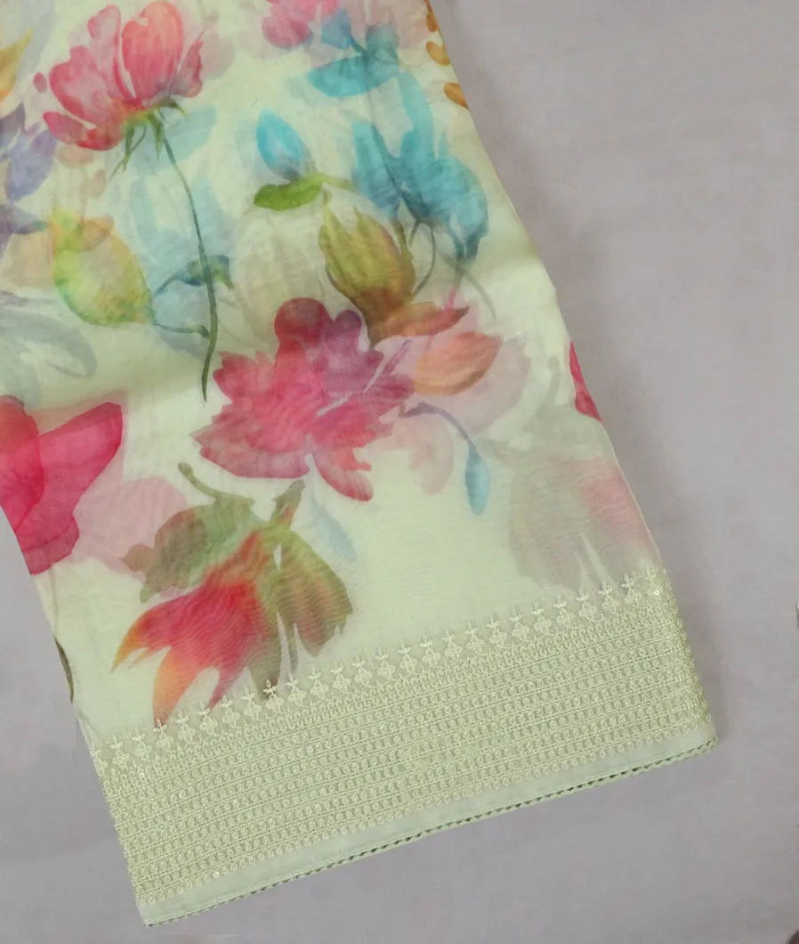 Green Kora Organza Printed Saree T454914-image