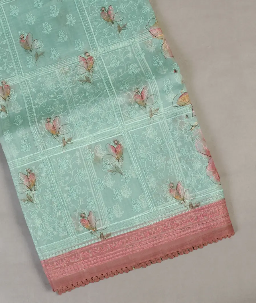 Blue Kora Organza Embroidery Saree T437675-image