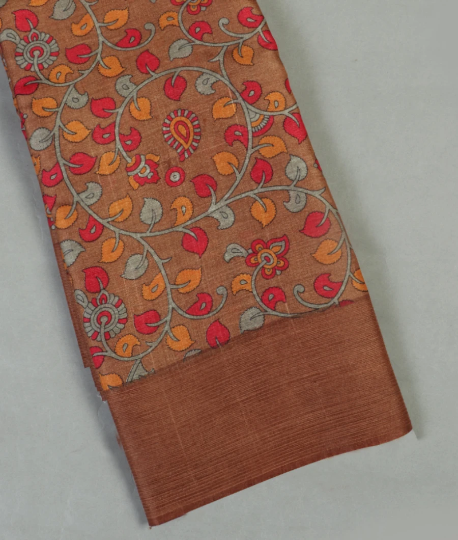 Brown Tussar Printed Saree T450309-image