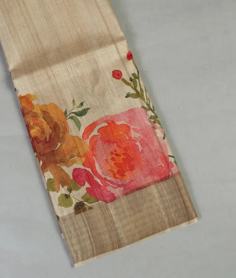 Beige Tussar Printed Saree T462135-image