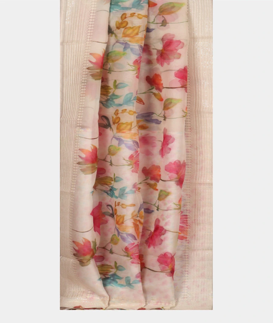 White Kora Organza Printed Saree T4635632