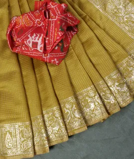 Mehndi Green Woven Raw Silk Embroidery Saree T4631104