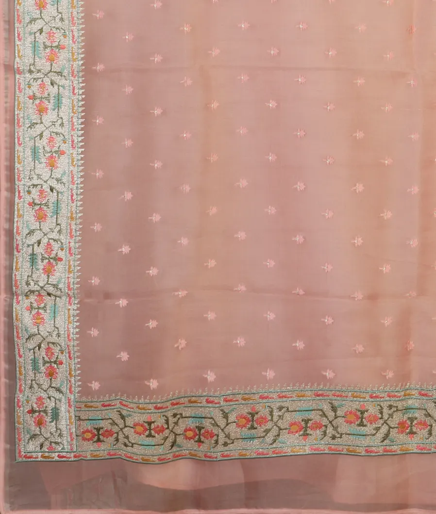 Pink Kora Organza Embroidery Saree T3882454