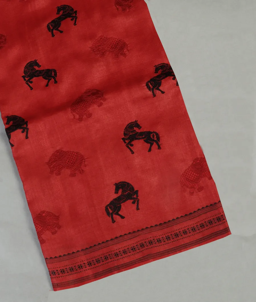 Red Tussar Embroidery saree T431917-image