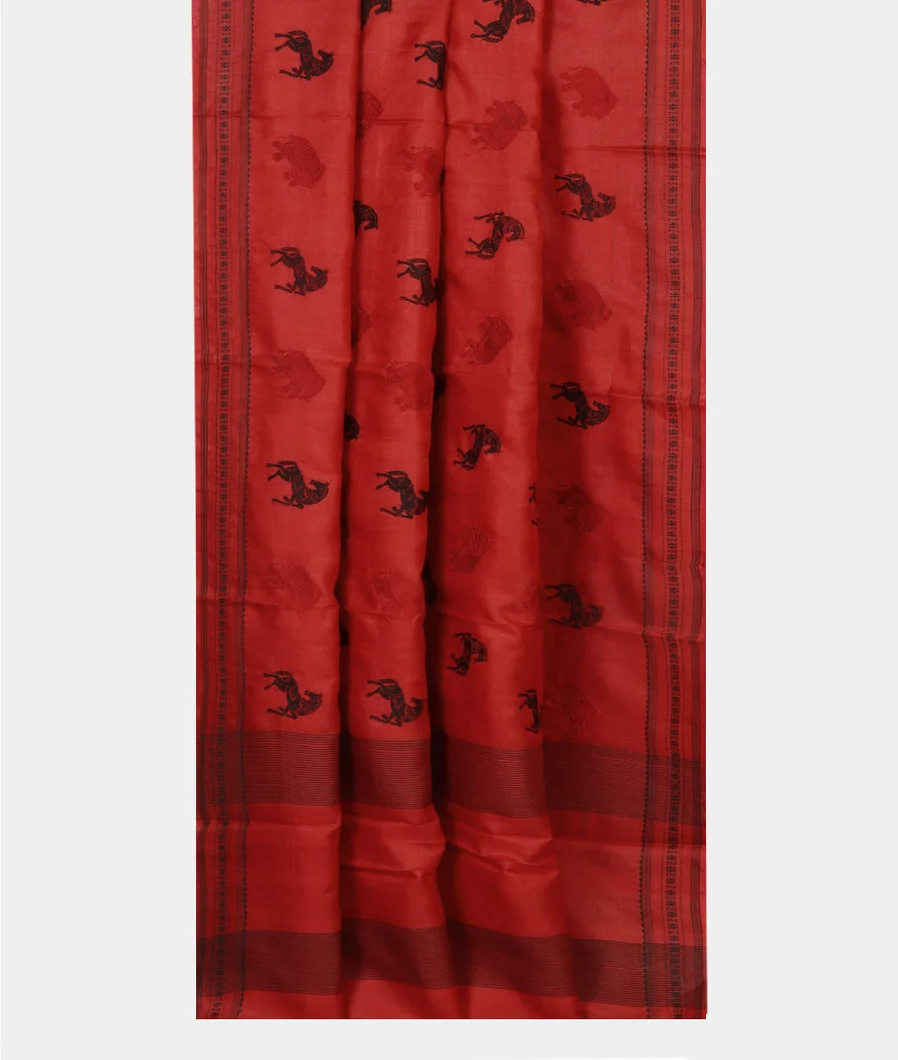 Red Tussar Embroidery saree T4319172