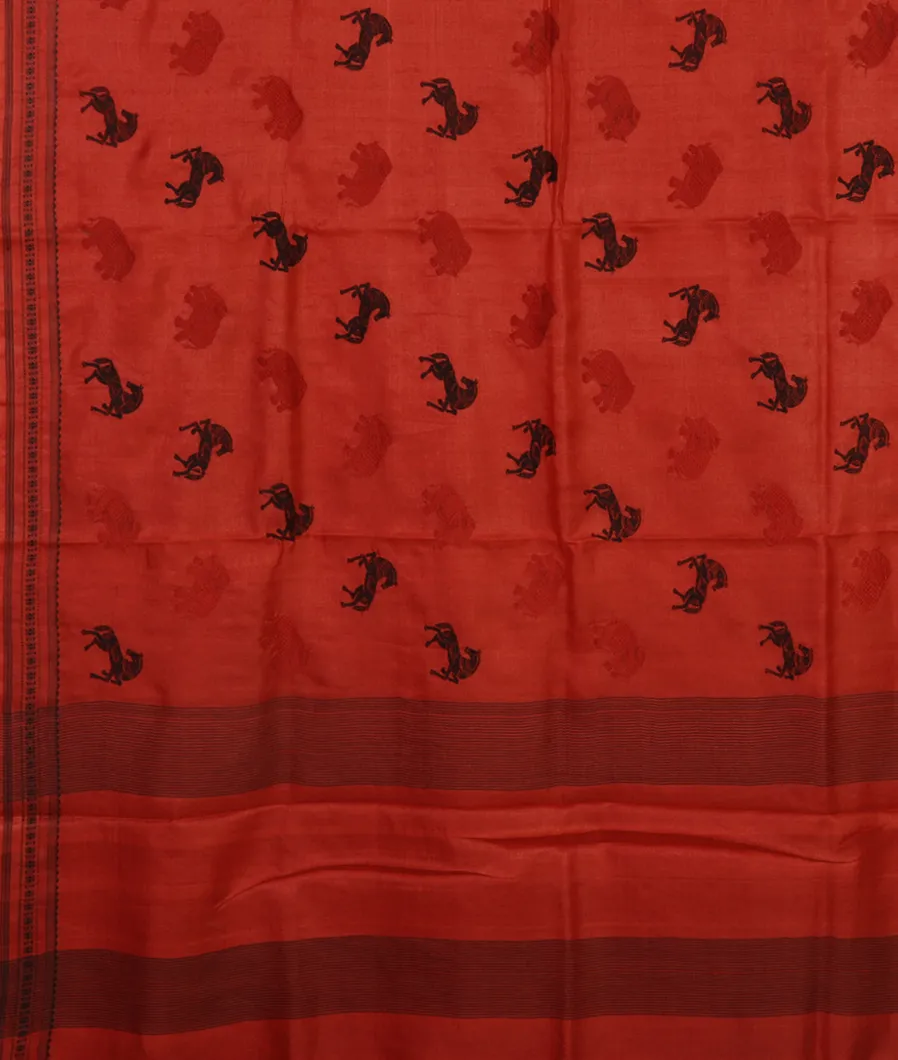 Red Tussar Embroidery saree T4319174
